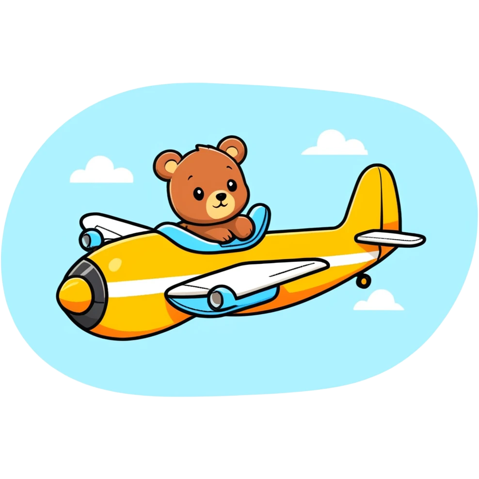 Cute bear flying in big airplane emoji