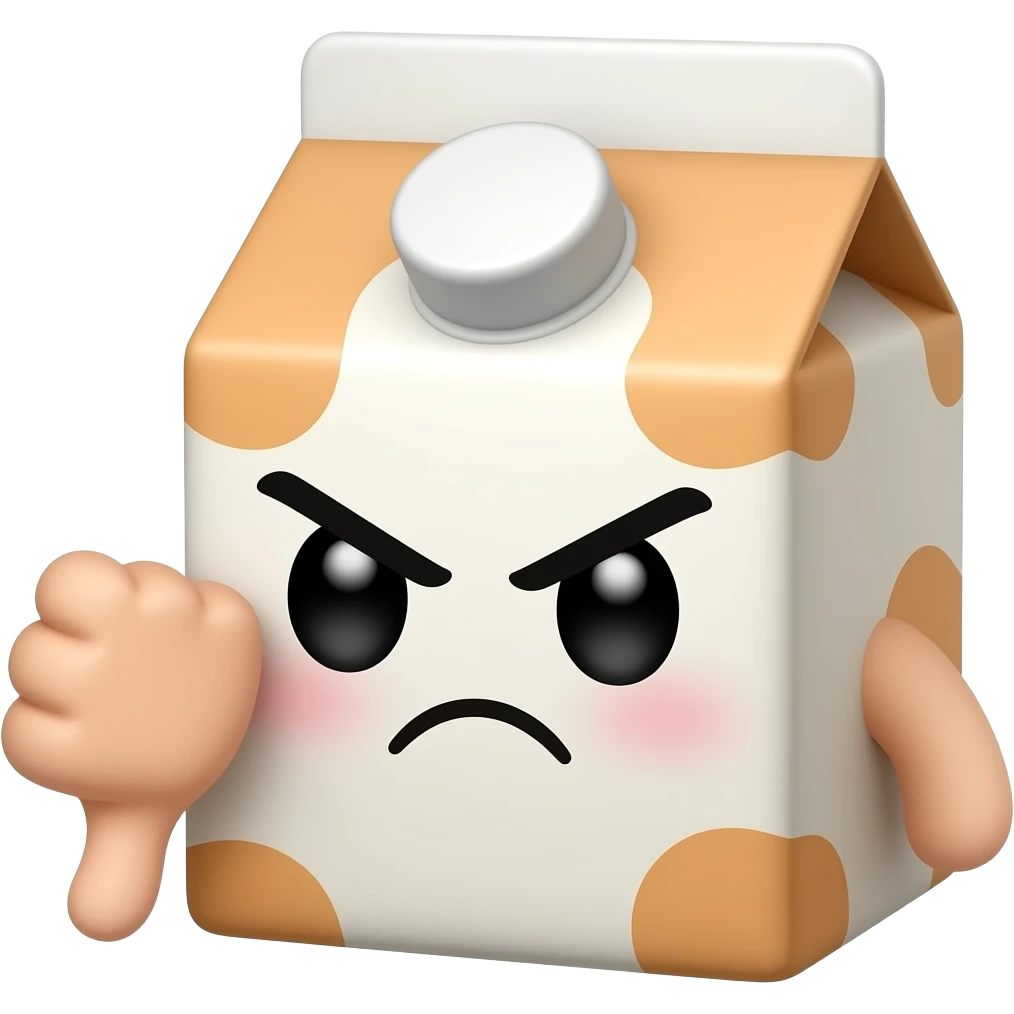 Kawaii juice box with angry face and thumbs down emoji