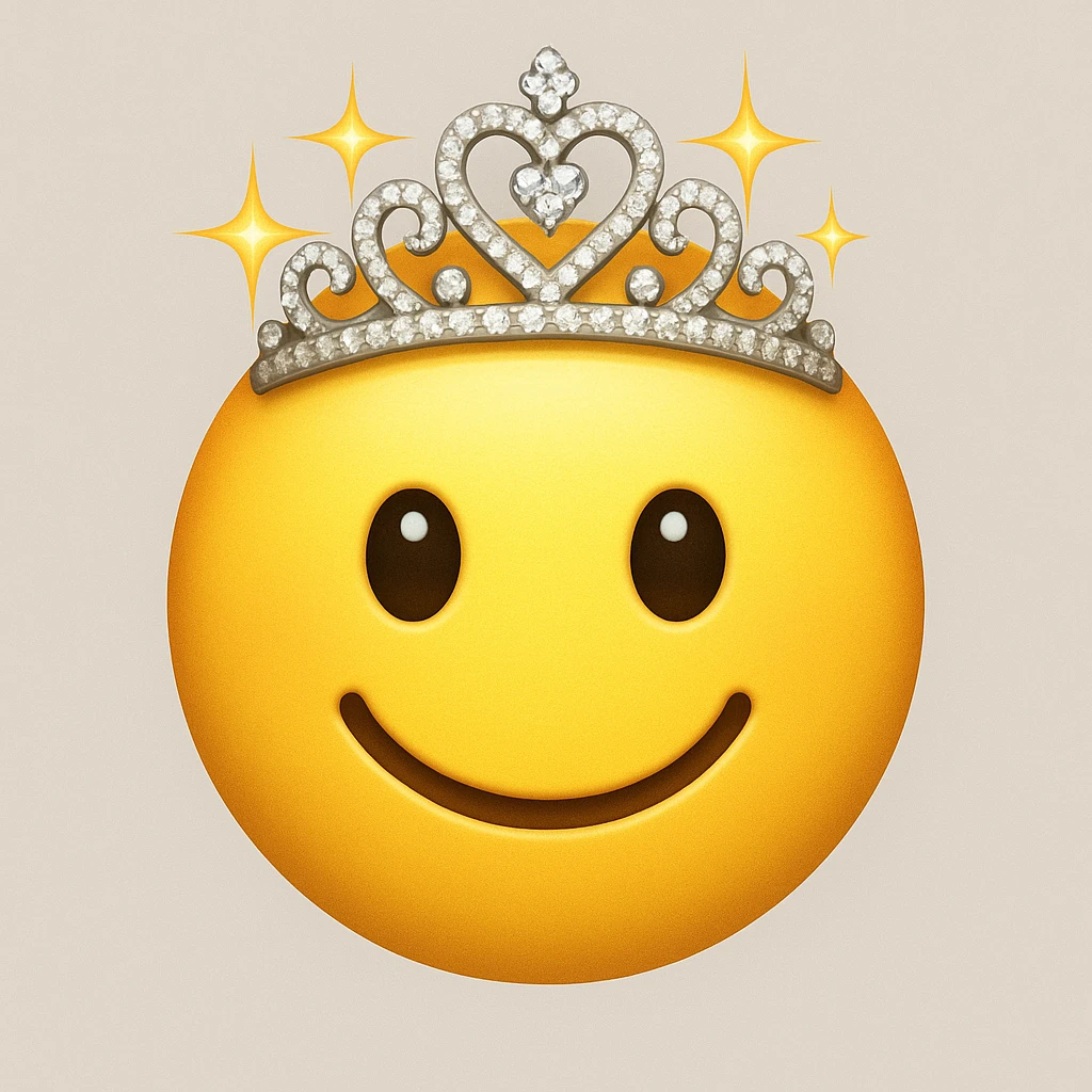 yellow face emoji with sparkling tiara emoji