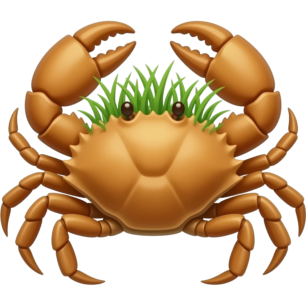 A Brown crab with a  grass on its back emoji