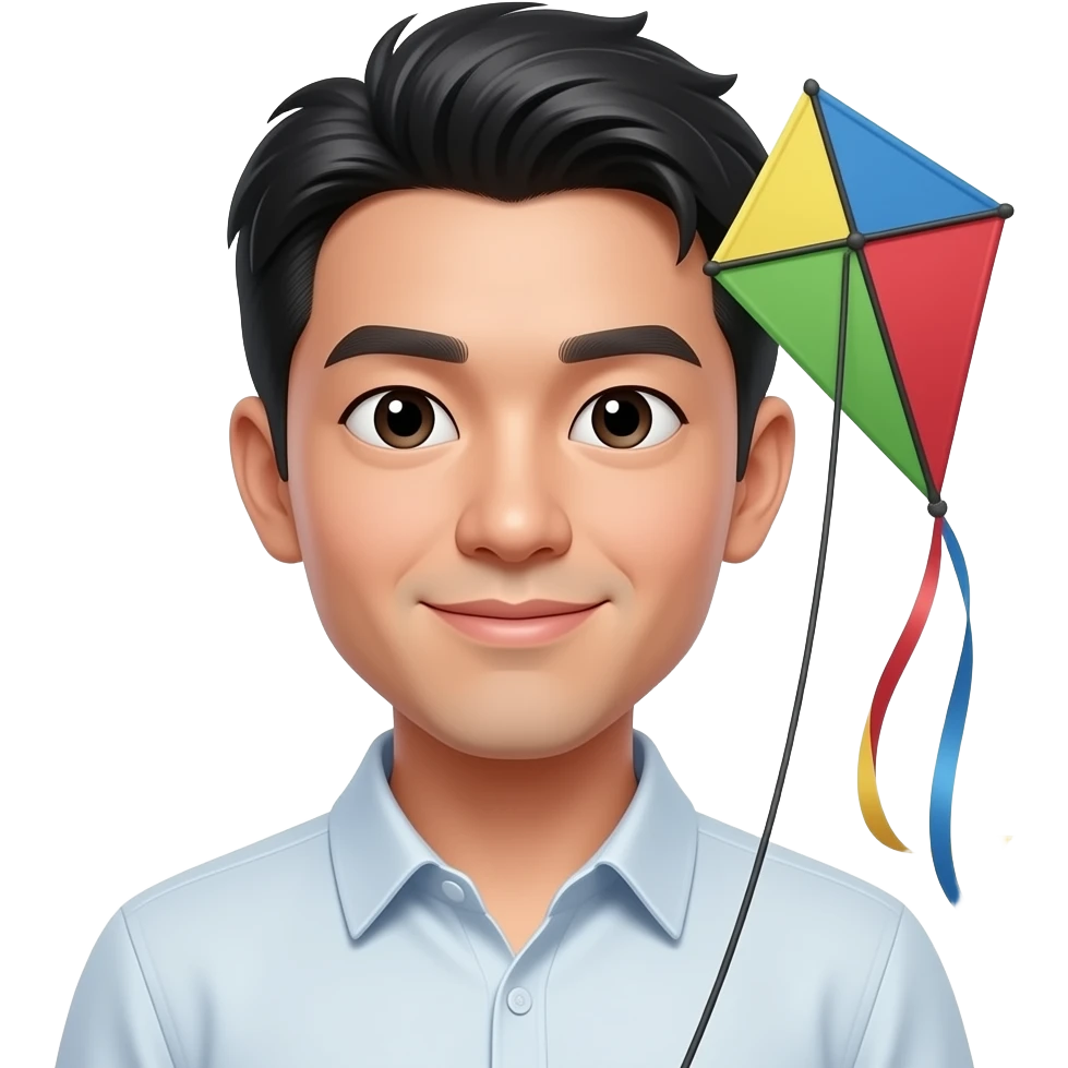 asian man holding kite , front facing closeup emoji