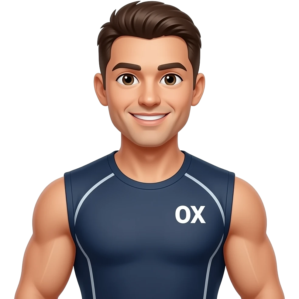 AI agent, personal trainer, friendly, smiling, fair-skinned but not too pale, smiling, conveying calm, professionalism, and friendliness, and slightly muscular. emoji