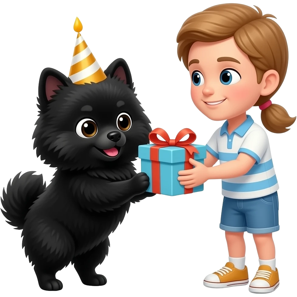 Gift Lulu da pomerania preto parabenizando a aniversariante emoji