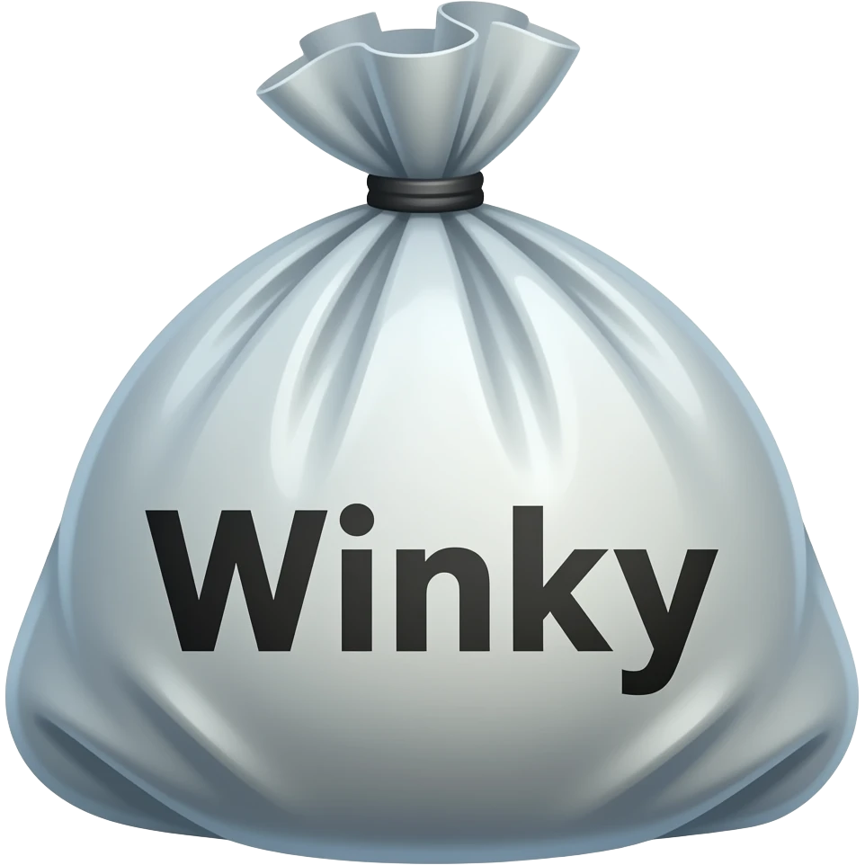 trash bag that says Winky emoji