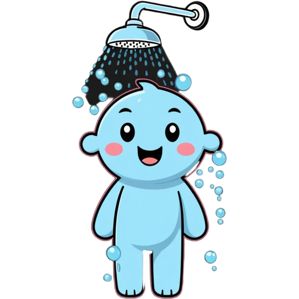 a cheerful character taking a shower with lots of bubbles emoji