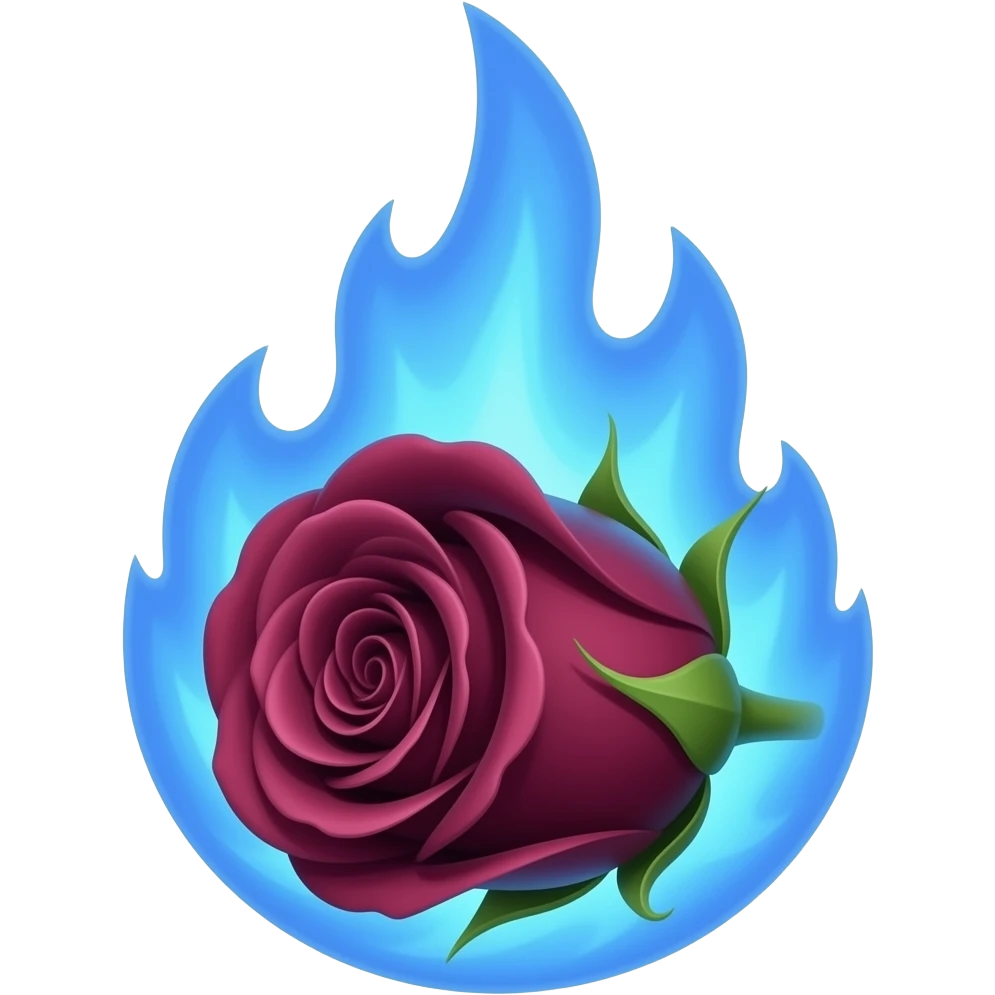 J’aimerai créer l’emoji d’une rose fanée couleur bordeaux qui serait enflammée avec des flammes bleues emoji