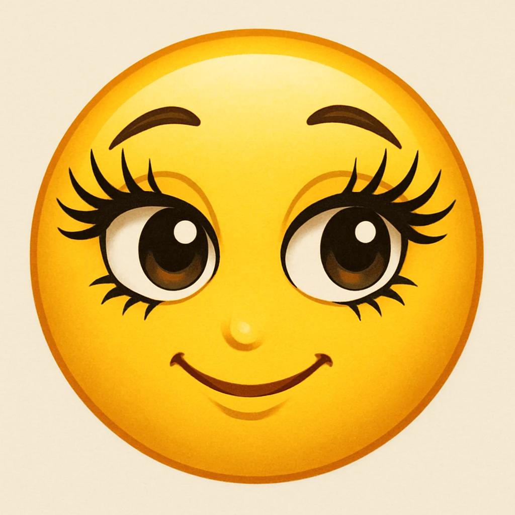 yellow face emoji with dramatic eyelashes emoji