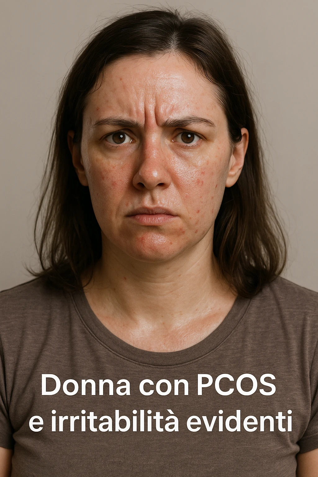 Donna con pcos e irritabilità come sindrome evidente immagine realistiche in italiano emoji
