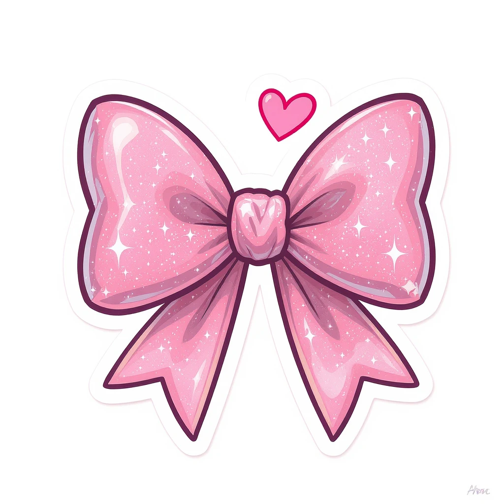 sakura bow, cute and shiny, with a heart accent, no background emoji