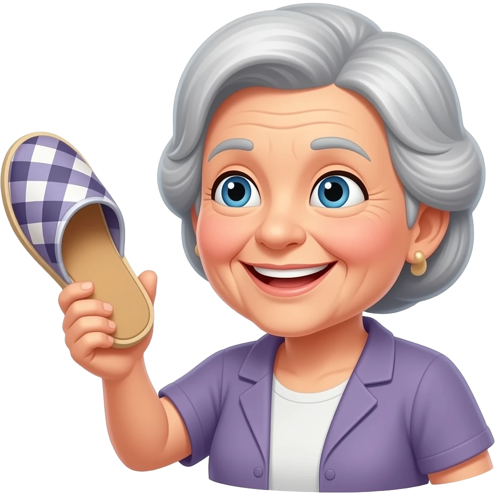 A smiling old  woman throwing a slipper emoji