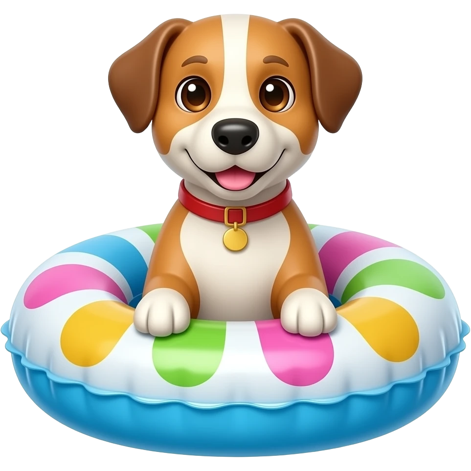 inflatable pool float object icon, colorful swimming ring, glossy plastic texture, a dog sitting in the middle looking to front emoji