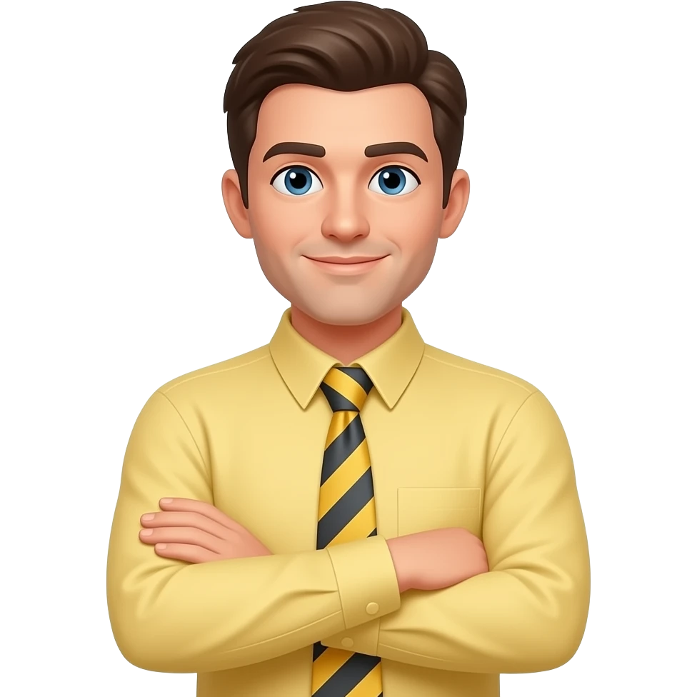 man wearing a yellow dress shirt and tie with his arms crossed emoji