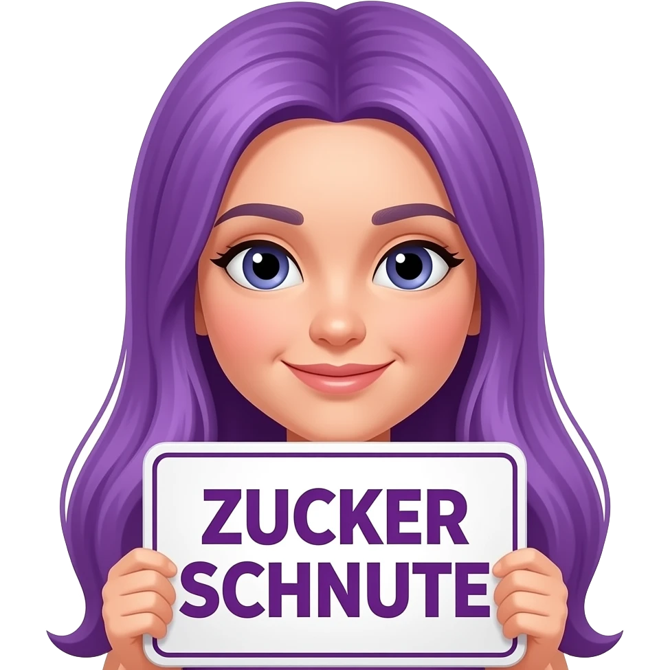 girl with long purple hair with a ZUCKER SCHNUTE sign emoji