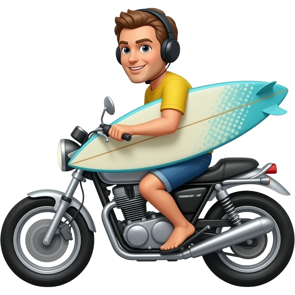 Surfista na moto com prancha emoji