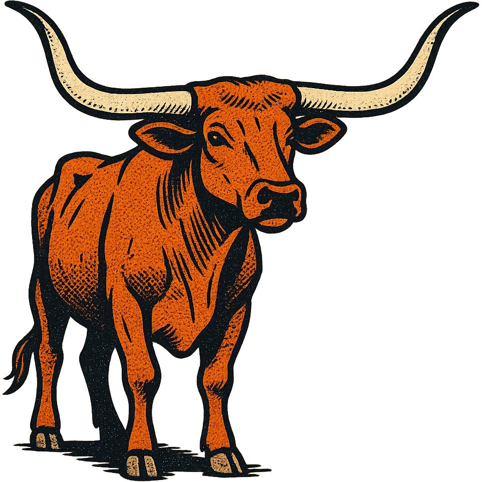 The full body of a Texas longhorn cattle which is looking forward. emoji