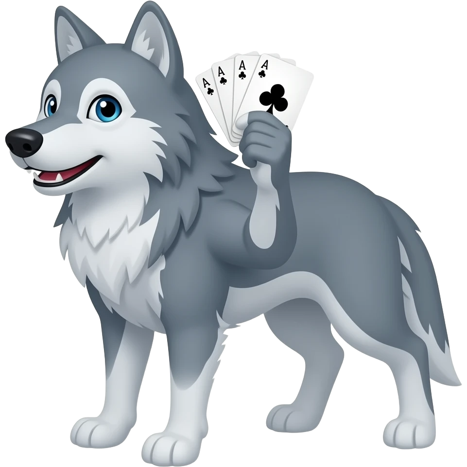 wolf with playing cards in his hand emoji