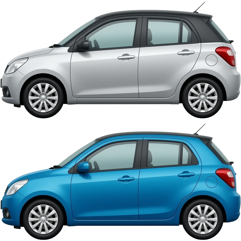 silver&top black  maruti suzuki victoris and  blue &top black maruti suzuki victoris . make both of the silver and blue car  above their windows height   black color (half top black, everywhere around the car). make sure cars are facing each other. emoji
