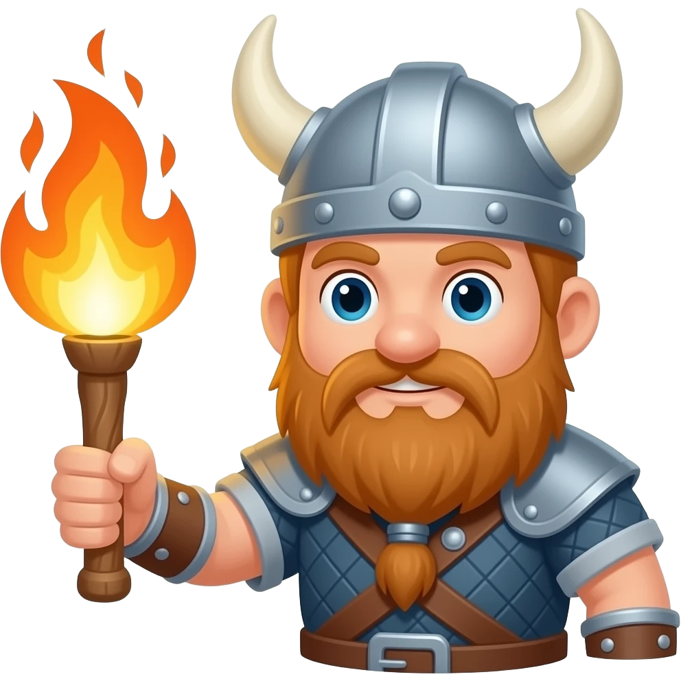 Cartoon viking  holding a flaming torch emoji