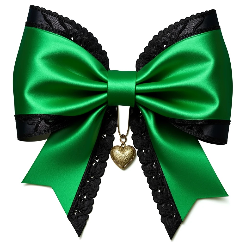 green gothic bow with black lace trim and heart charm, remove background' emoji