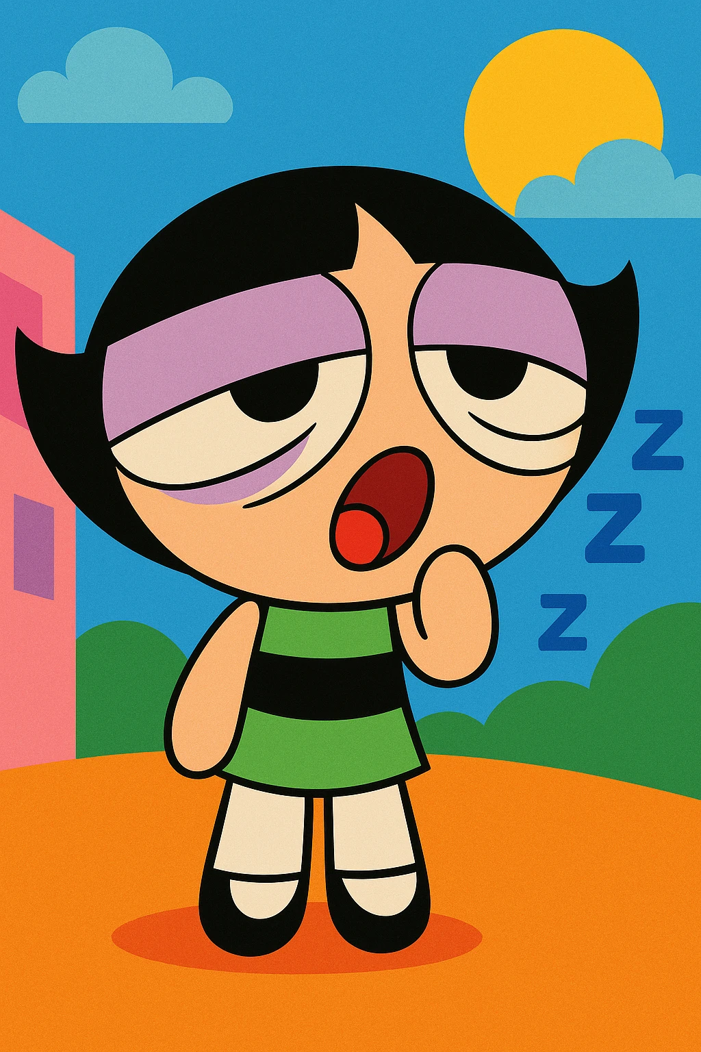 Powerpuff Girls character with a sleepy emotion, cartoon style, vibrant colors emoji