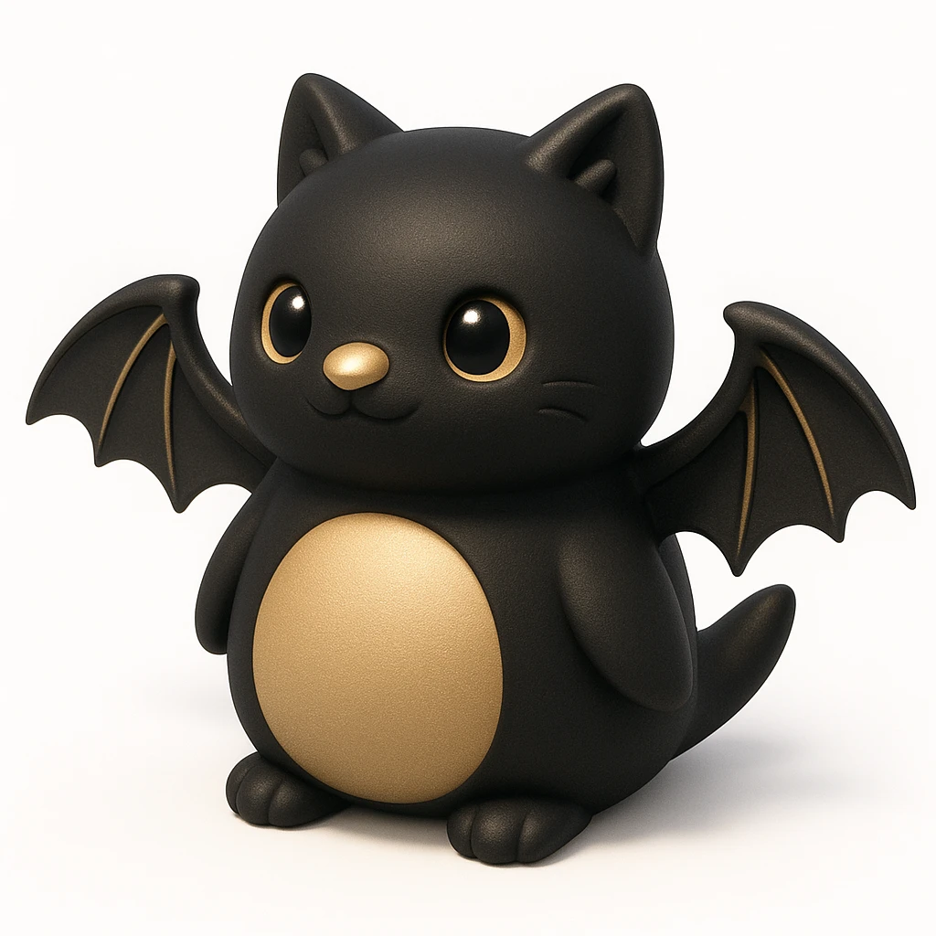 a cute penguin merged with a cat, with dragon wings, in black color style, cute and whimsical emoji