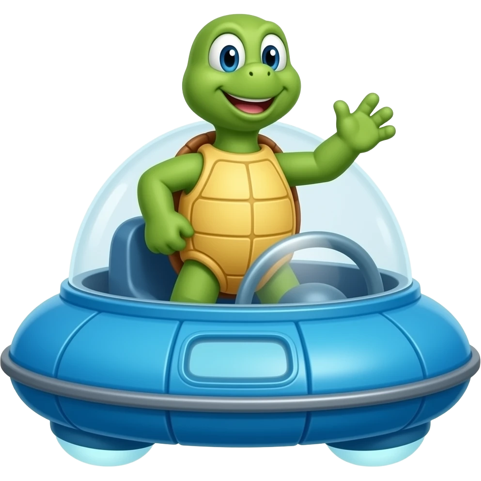 Tiptup the turtle from Diddy Kong racing in a blue hovercraft emoji