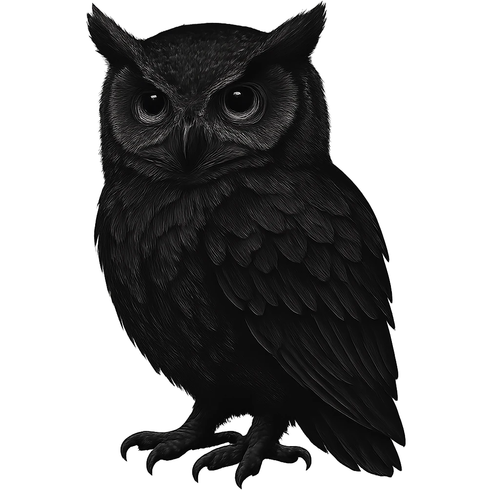 digital illustration of a black owl, no background emoji