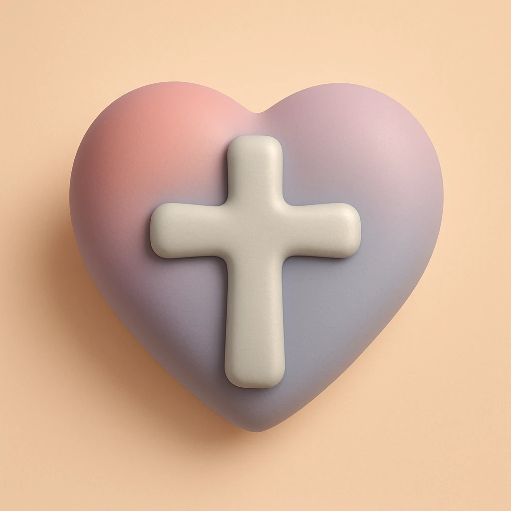 gothic heart with a silver cross, mochi style emoji