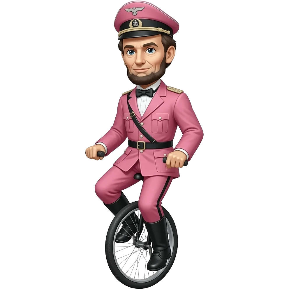 cinematic - Abraham Lincoln in a pink German World War II uniform rides a unicycle emoji