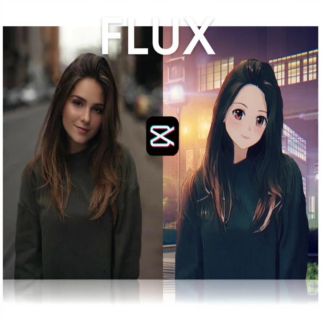 recreate this image and add logo of  text "FLUX Kontext" on top of it emoji