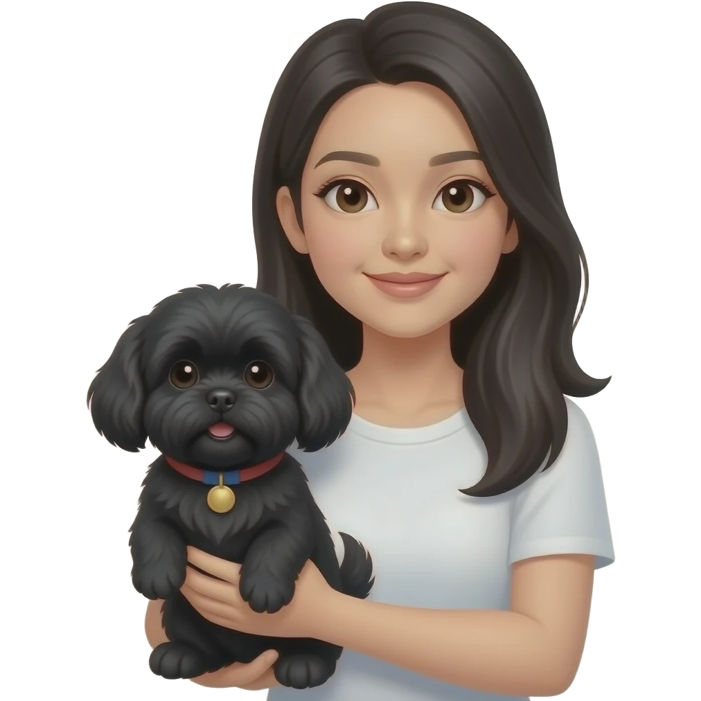 Long black hair chinese woman holding a black shih tzu emoji