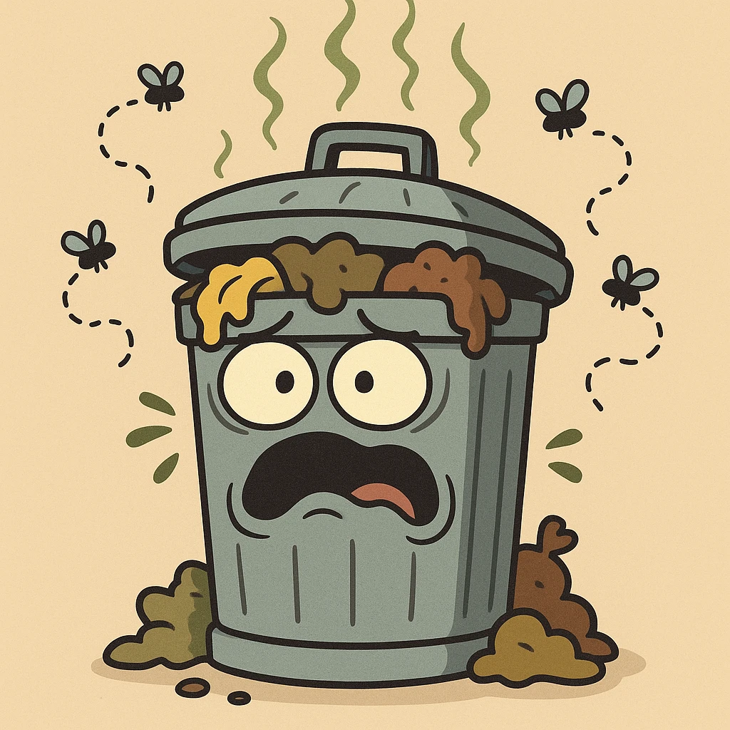 garbage can with flies and stink, fun style emoji