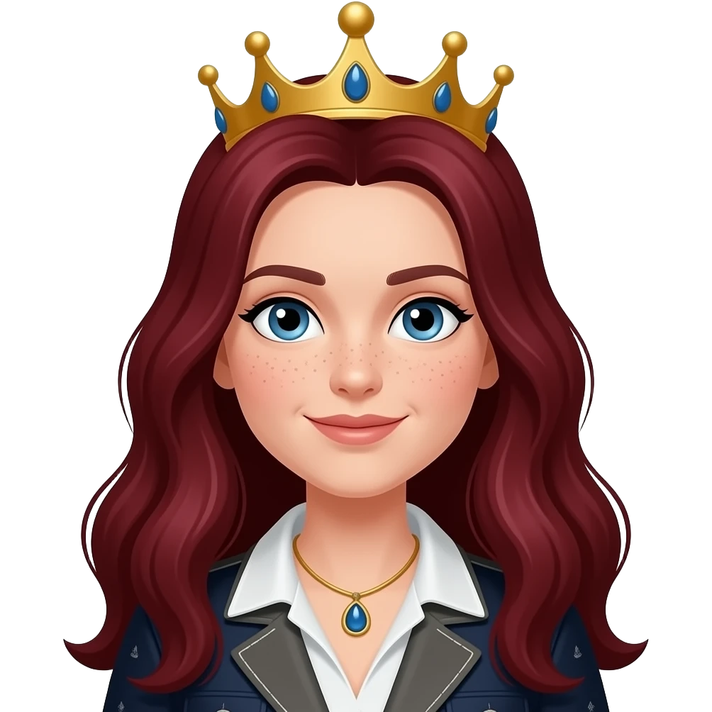 Long dark red head queen with a little freckles emoji