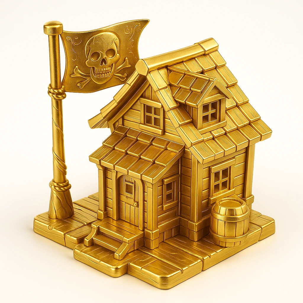 old pirate's house with skull flag emoji