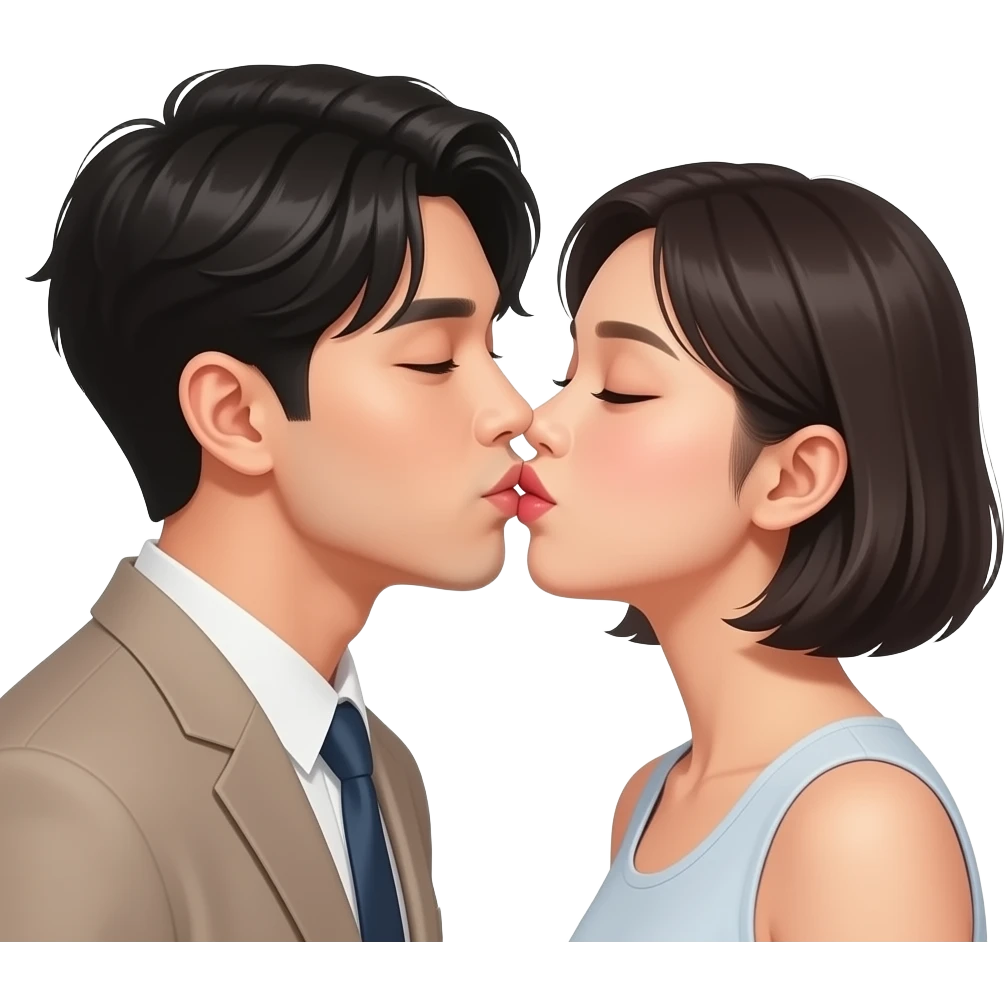 hot korean guy with bangs kissing a short hair with bangs filipina emoji