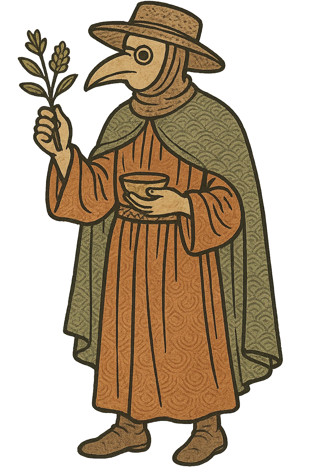 A full body medieval male doctor holding a herbal remedy emoji