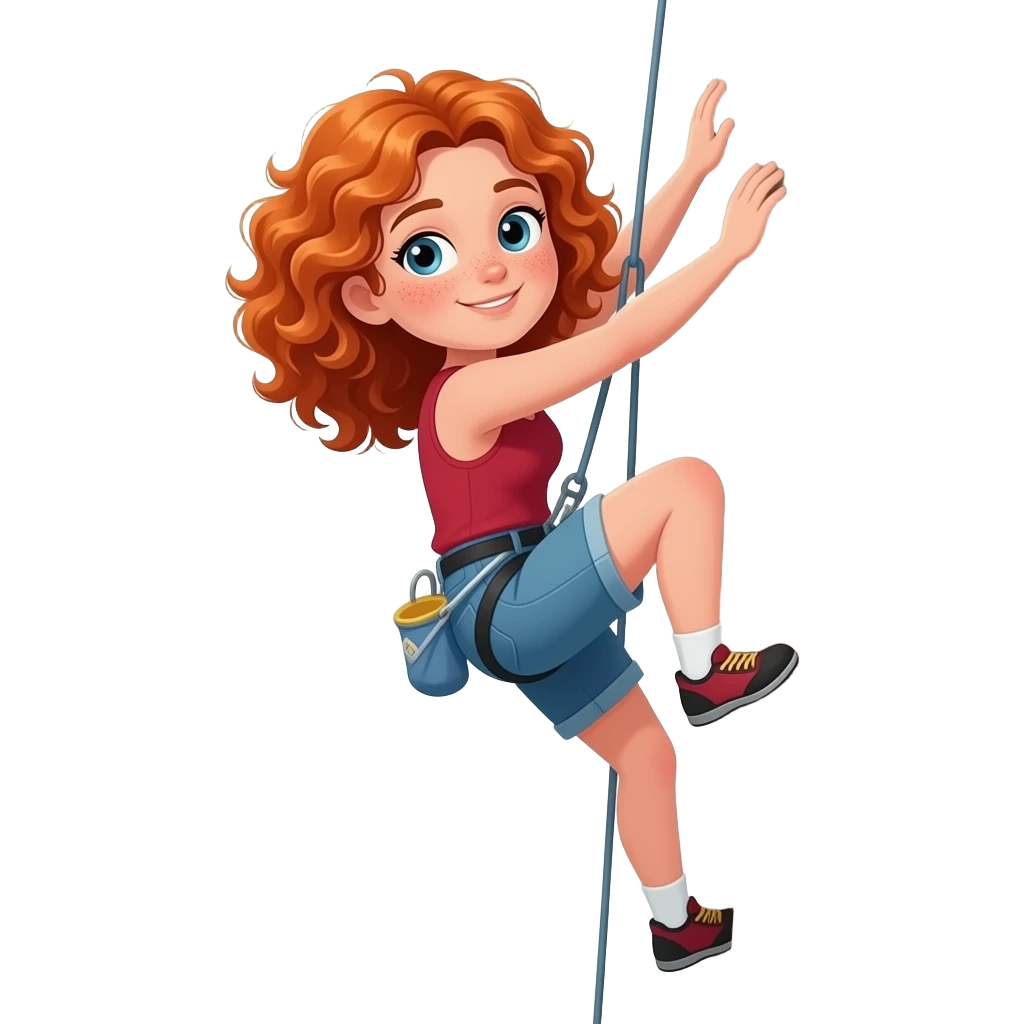 Fille rousse bouclés tâches de rousseur Escalade emoji