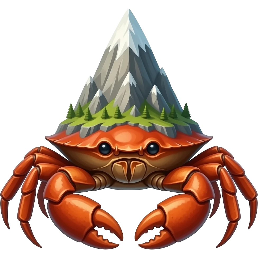 A mountain on a crab's back emoji