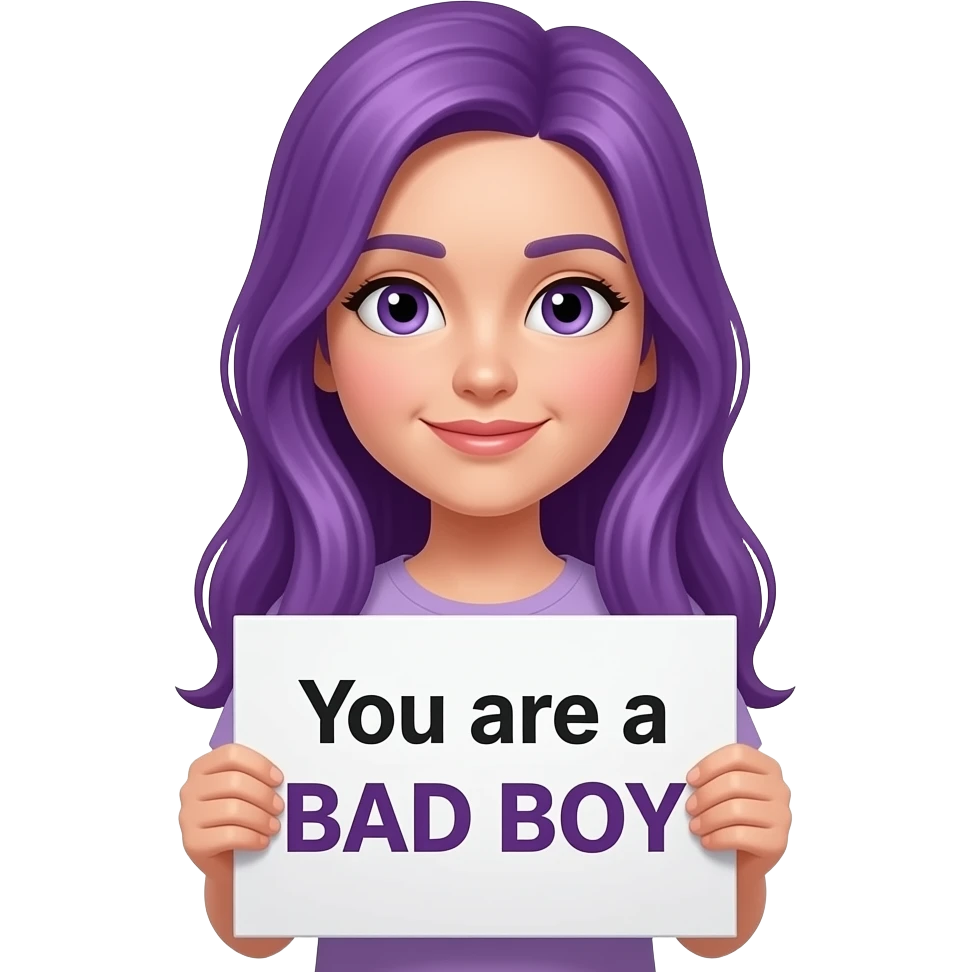 girl with long purple hair holding a You are a BAD BOY sign emoji