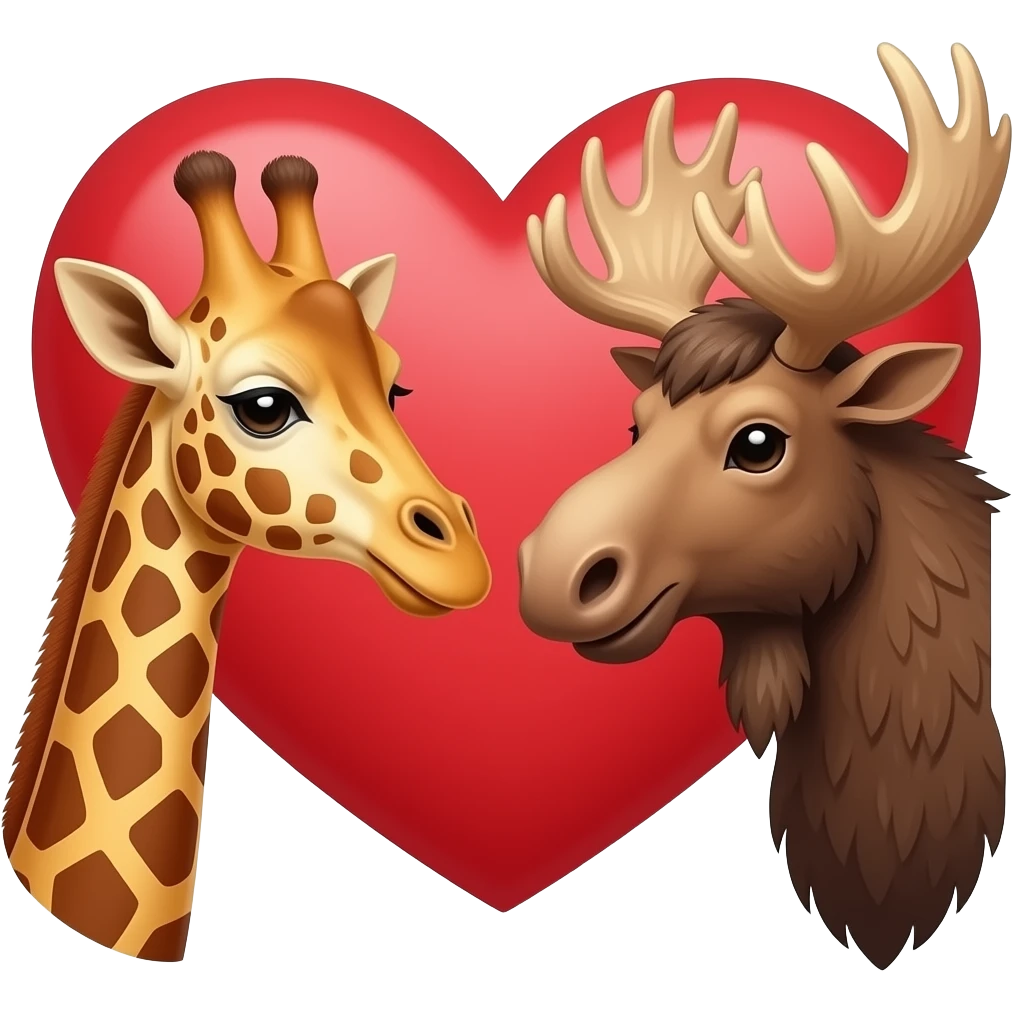 Giraffenkopf und Elchkopf schauen sich an und ein herz emoji