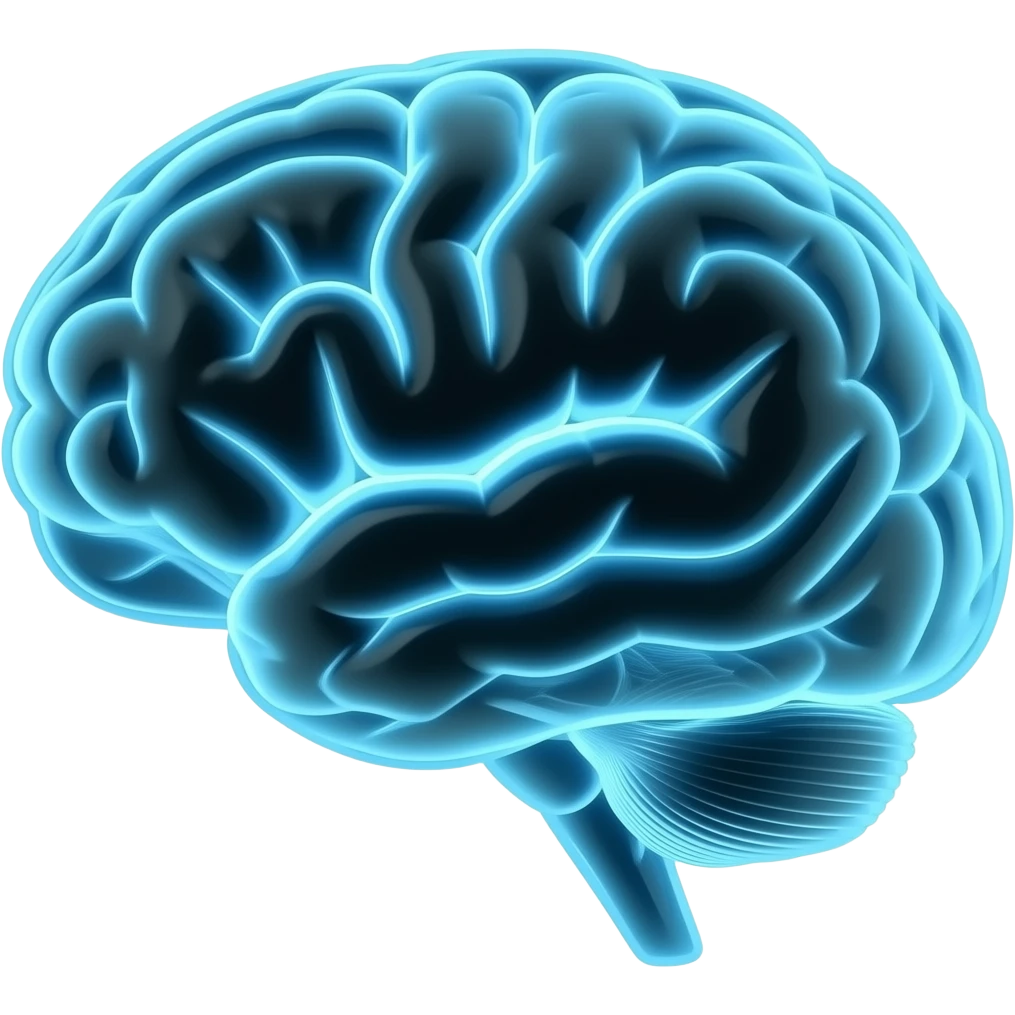 a blue brain that is electric, translucent (the outline of the brain in electric/neon blue). I don't want the parts between the outline to be solid, they have to be black emoji