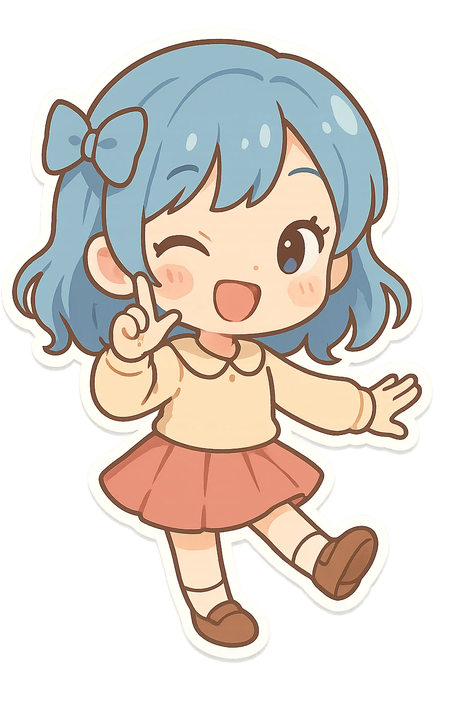 chibi style cute girl with blue hair, playful expression emoji