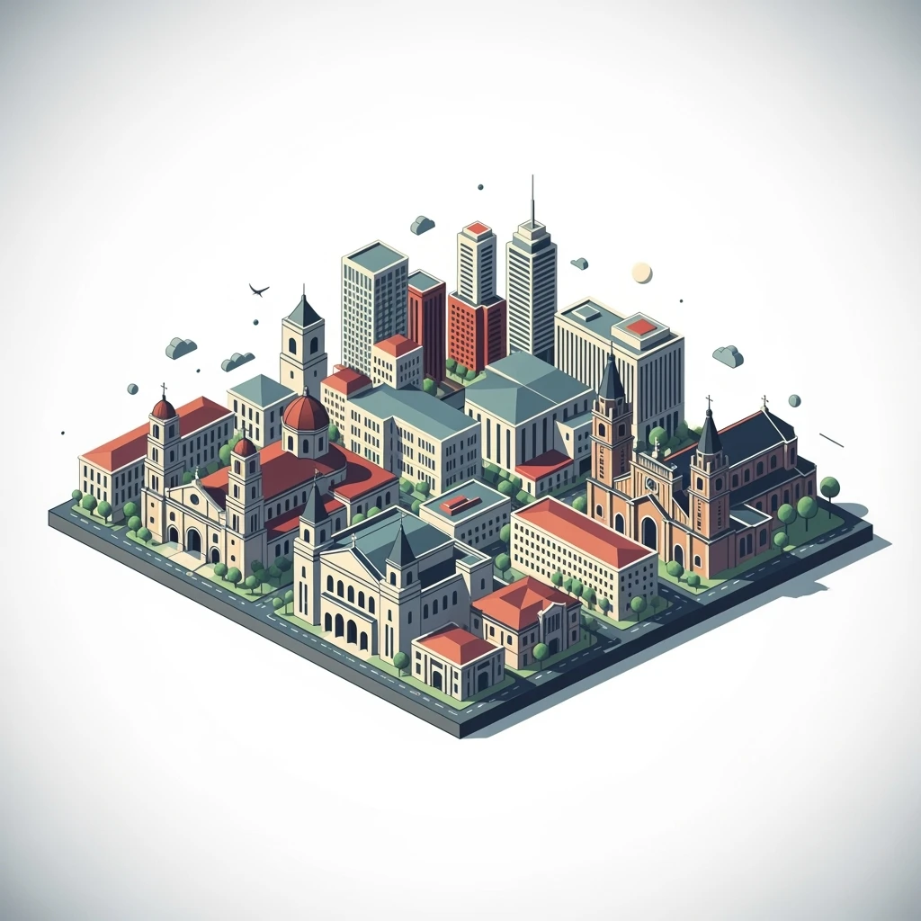 Isometric minimalistic illustration of Manila, subtle 3D miniature effect and Tilt Shift effect, no cartoonish look, transparent background. emoji