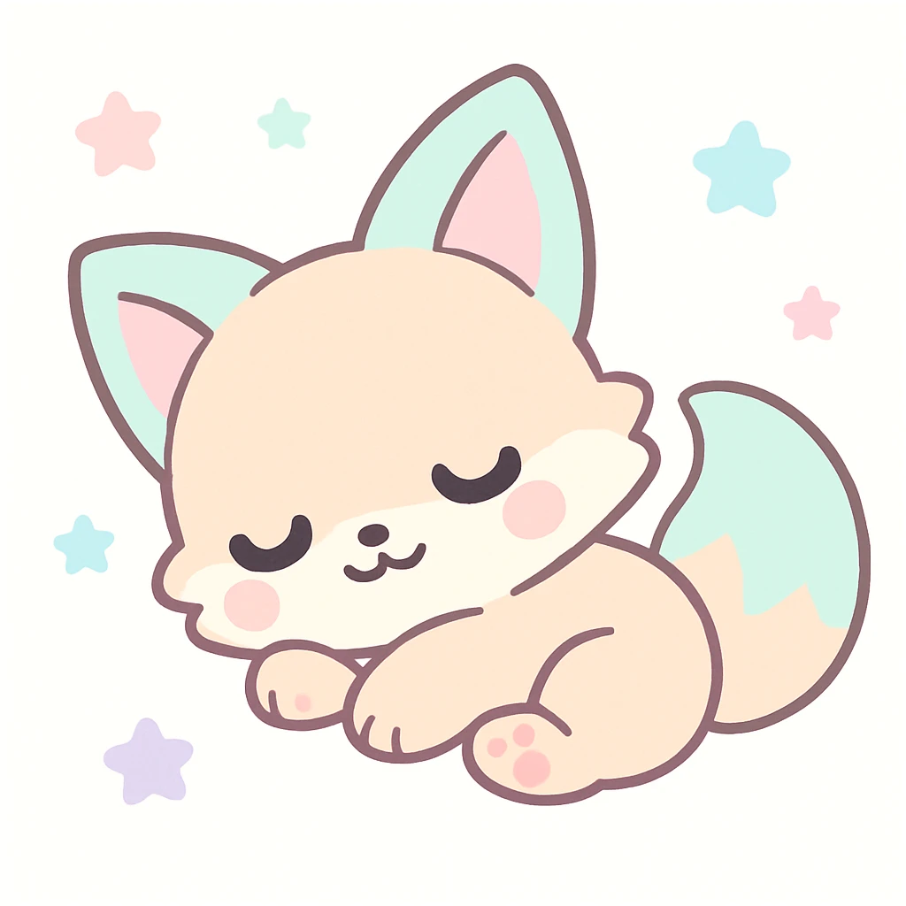 chibi kitsune napping, tiny paws, sweet face, dreamy atmosphere emoji