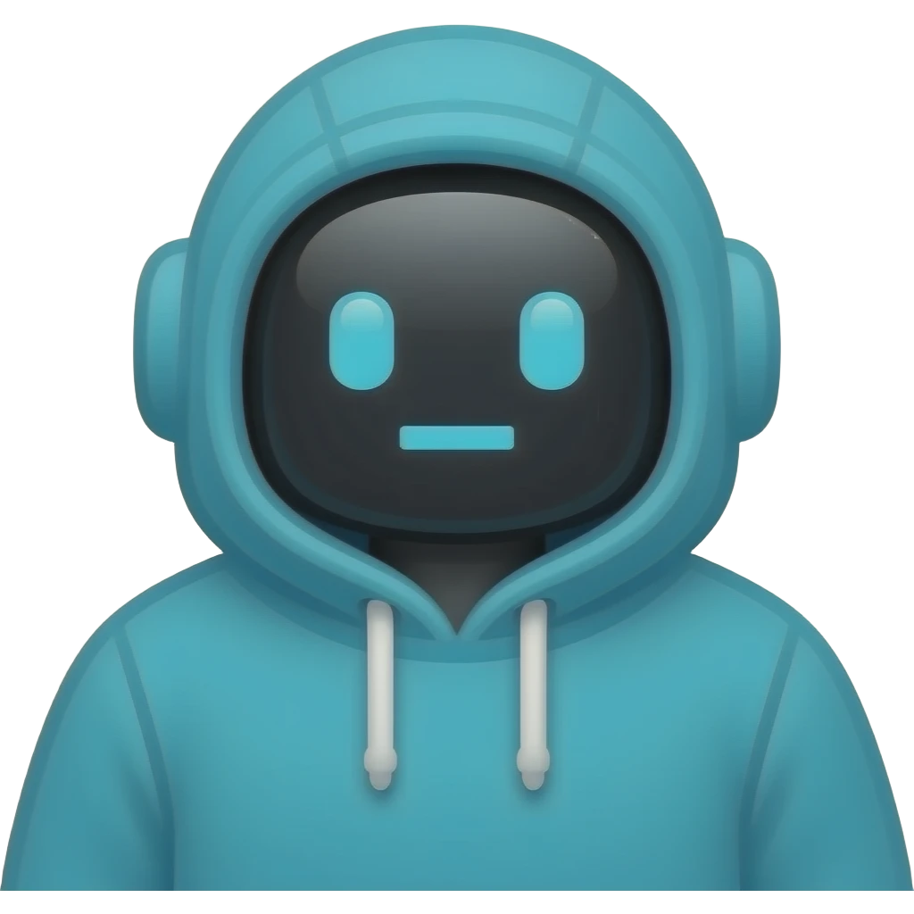 Robot in cyan hoodie simple pixelated emoji