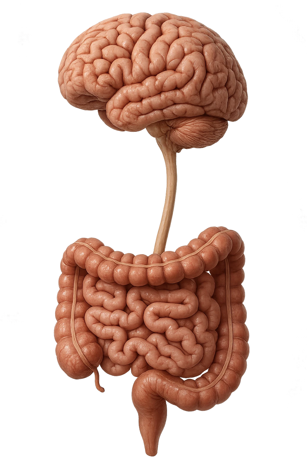 cervello e intestino umani collegati verticalmente, iperrealistico 4k emoji