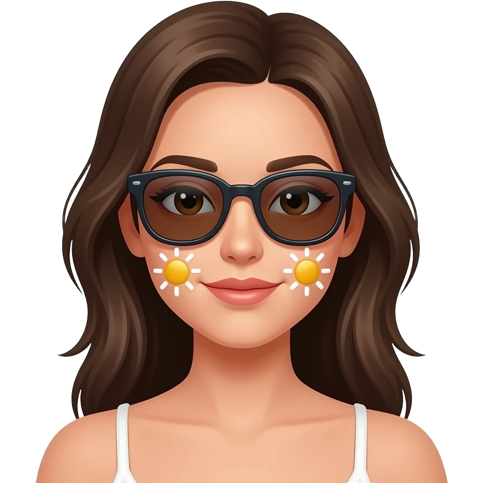 woman face fully covered sunscreen and sunglass, closeup bust size emoji