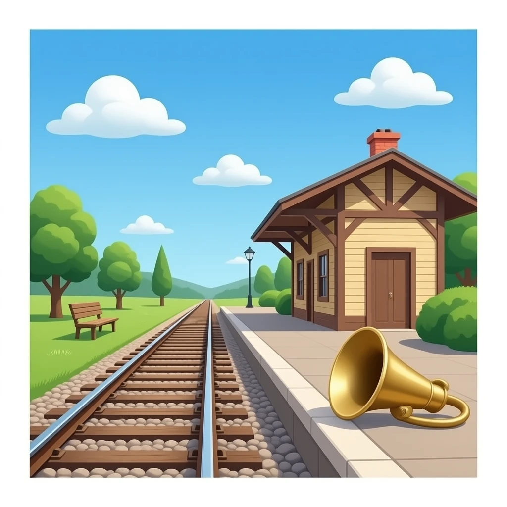 Train tracks, train station, and whistle emoji