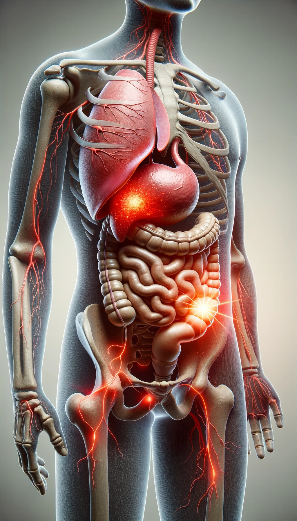 cistifellea umana anatomica realistica e intestino sono collegati nel dolore, sfondo chiaro emoji