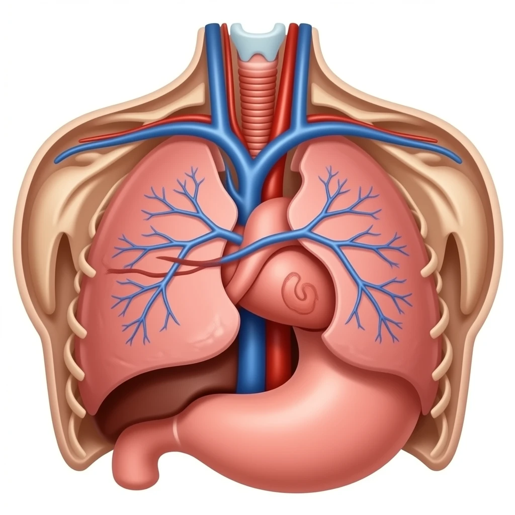 draw an anatomically correct mediastinum, remove liver and stomach since they are abdominal organs emoji